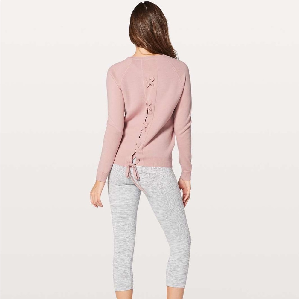 lululemon athletica Pink Crewneck Sweater with Back Lace-Up Detail
